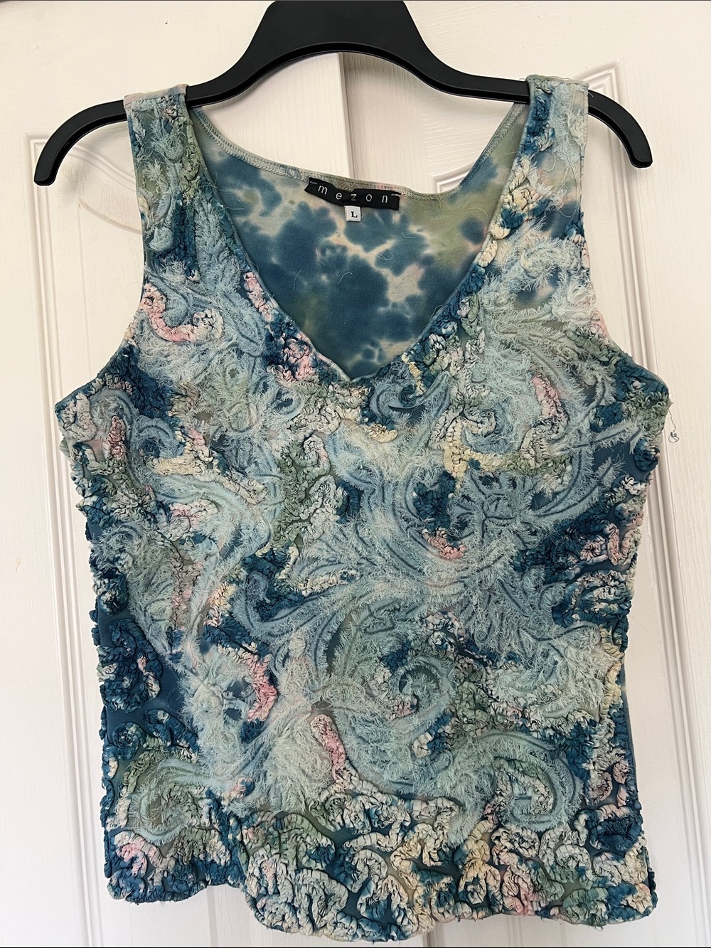 Mezon Teal & Pastel Swirl Textured V-Neck Tank Top